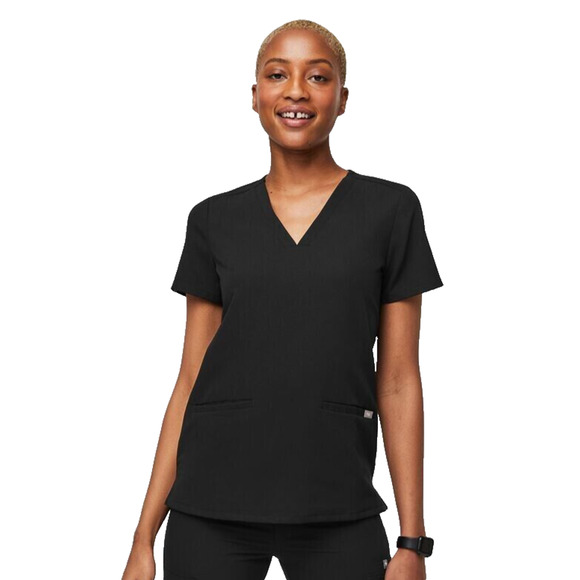 FIGS Casma Three-Pocket Scrub Top in Black Short Sleeve Medical Women's XL - Picture 1 of 6